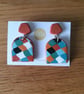 Harlequin Style Terracotta Stud and Drop Earrings