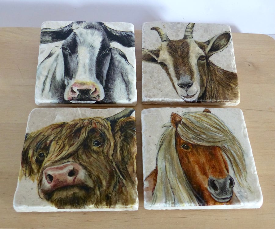 Marble 'Farm Animal' Coasters