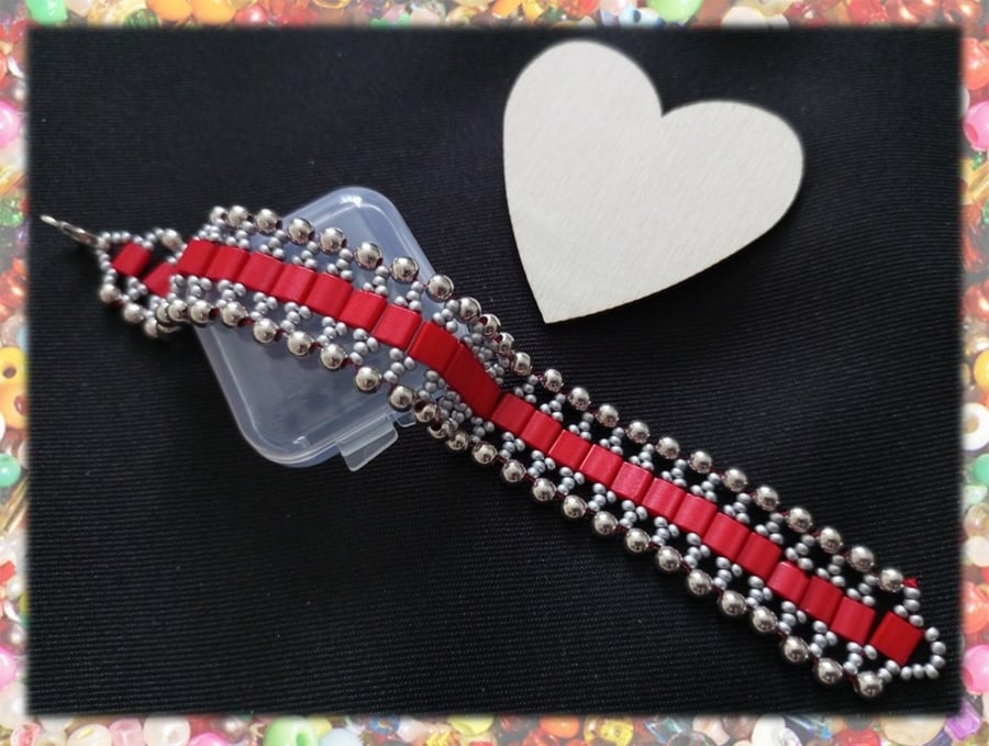 Red and silver bracelet