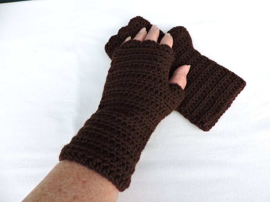 Sale   Fingerless Mittens Adults Chocolate Brown