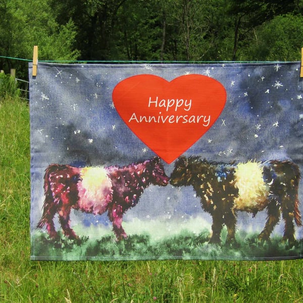 Belted Galloway Anniversary Tea Towel Gift.