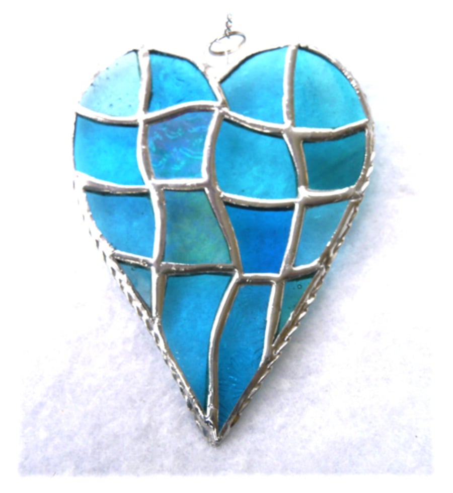 Patchwork Heart Suncatcher Stained Glass Handmade Turquoise Aqua 102