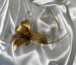 Olympia - Gold Feather Flower Headband Fascinator - Wedding - Special Occasion  