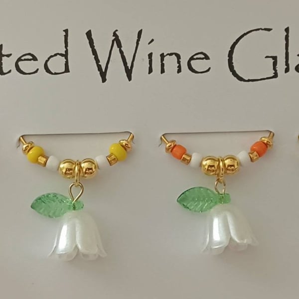 Lily of the Valley Flower Wine Glass Charms set of 6