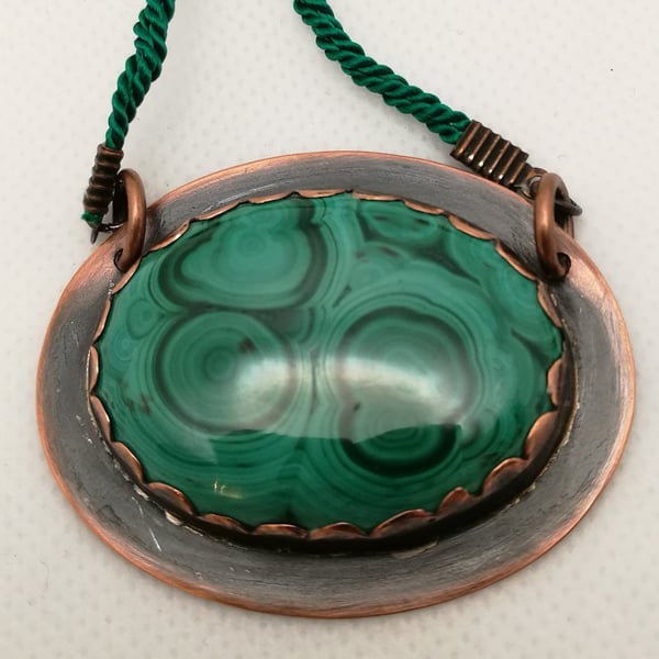 Malachite and antiqued copper pendant