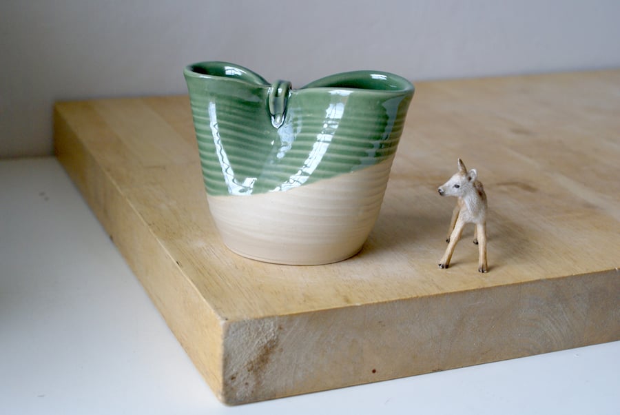 Folded stoneware jug - glazed in forest green