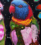 Whimsical Parrots Painting Acrylic & Collage Surreal Colourful Nature Artwork - Image 3
