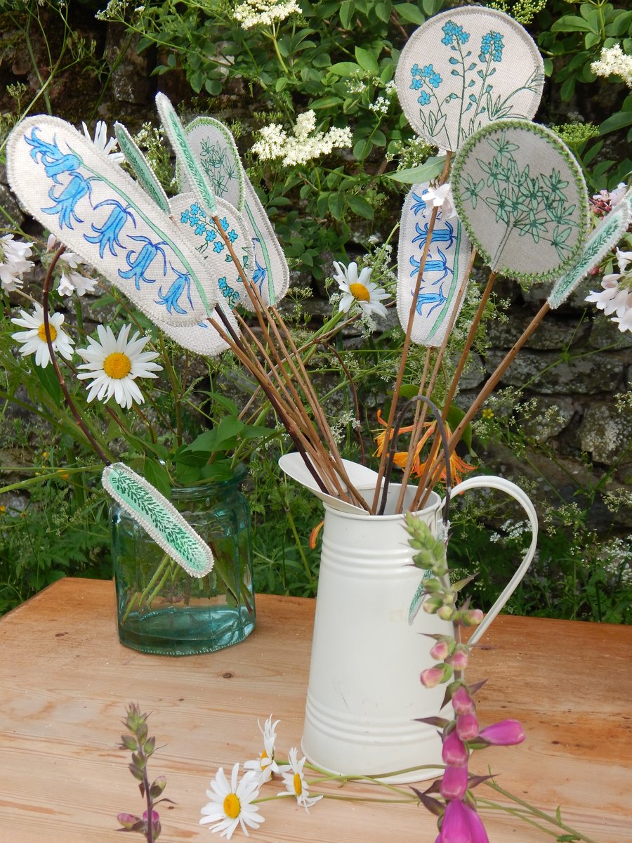 Bluebells and wildflowers -Screen printed Fabric Bouquet