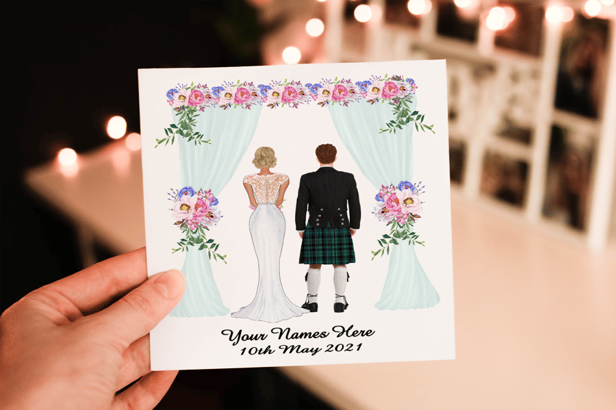 Scottish Bride & Groom Custom Wedding Card, Design Your Own Wedding Day Card