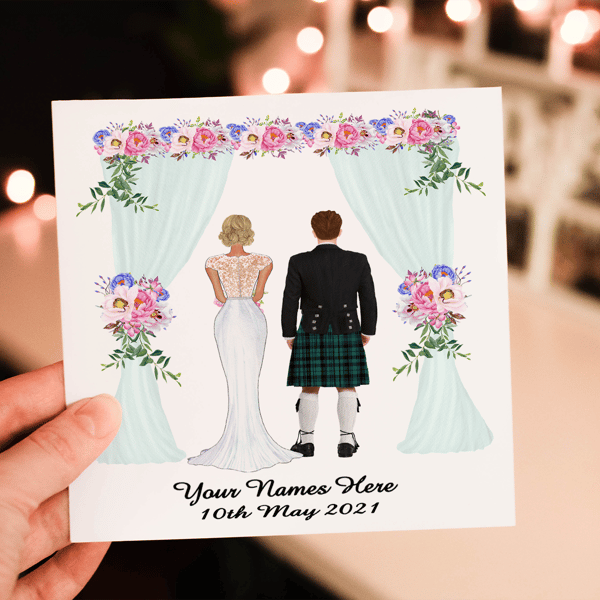 Scottish Bride & Groom Custom Wedding Card, Design Your Own Wedding Day Card