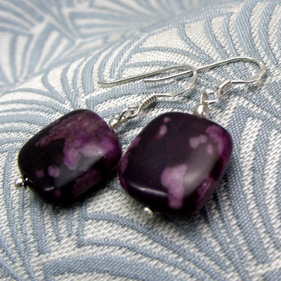 Short Purple Earrings, Semi-Precious Stone Earrings, Short Dangle Earrings DD1
