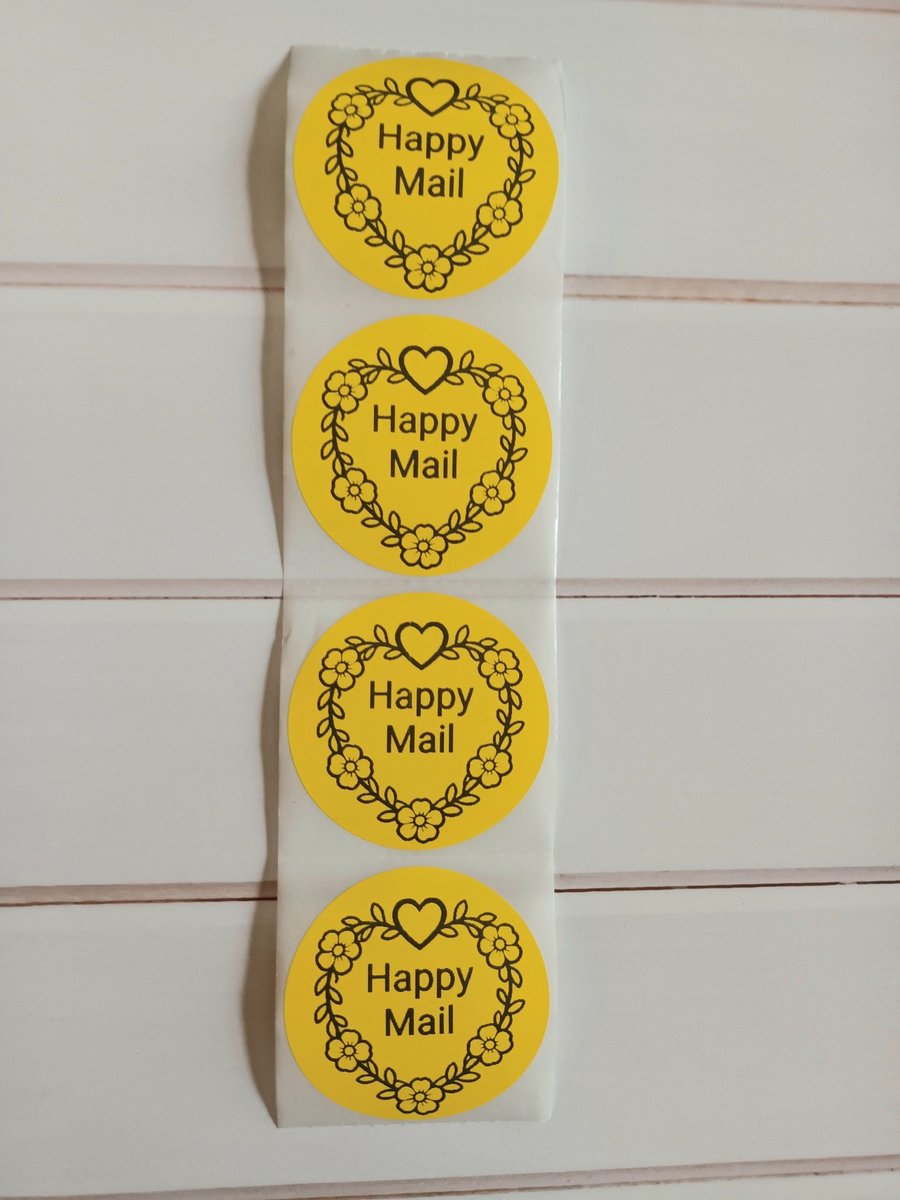 50 'Happy Mail' Heart Thermal Printed Stickers (100Y)