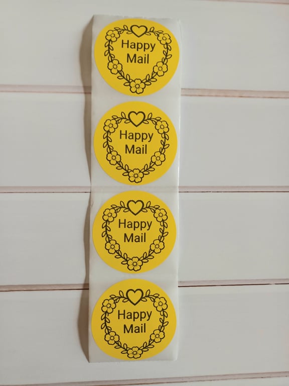 50 'Happy Mail' Heart Thermal Printed Stickers (100Y)