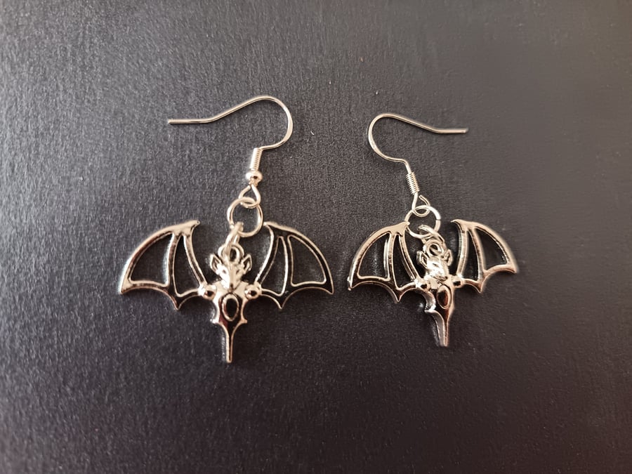 Handmade dangle bat earrings 