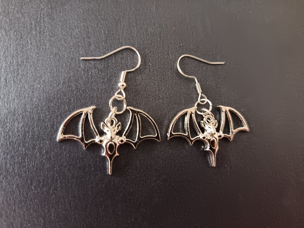 Handmade dangle bat earrings 