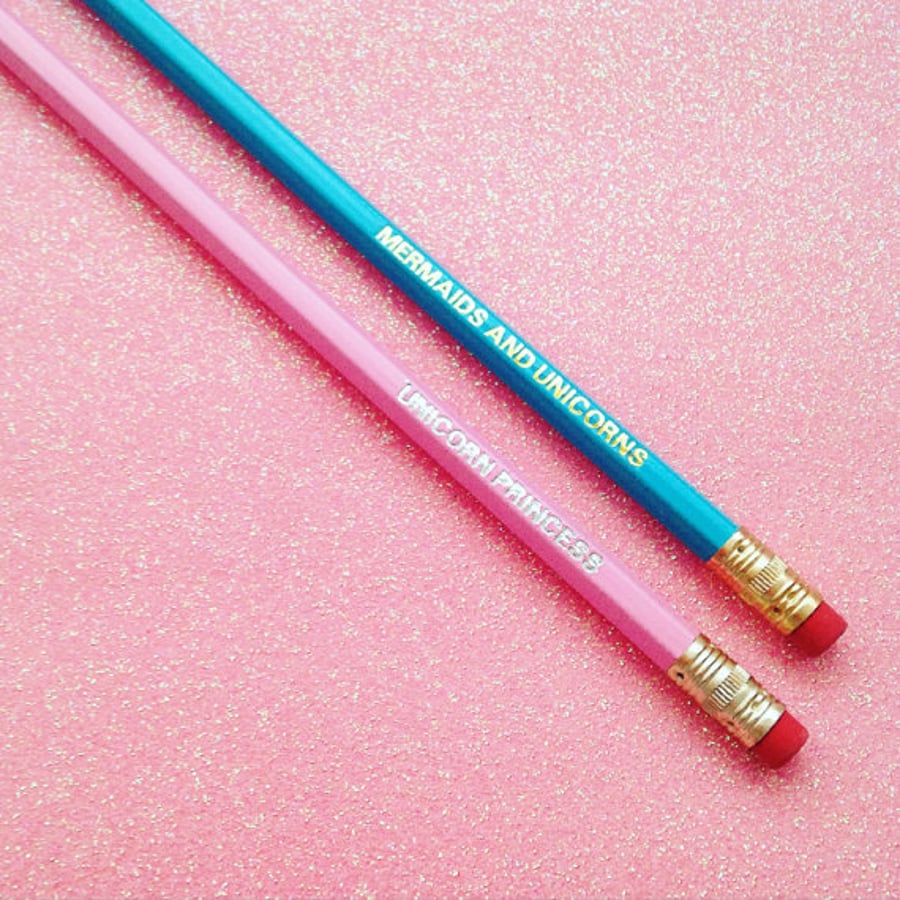 ENGRAVED PENCILS, MERMAIDS AND UNICORNS, UNICORN PRINCESS, GIFT FOR HER, 