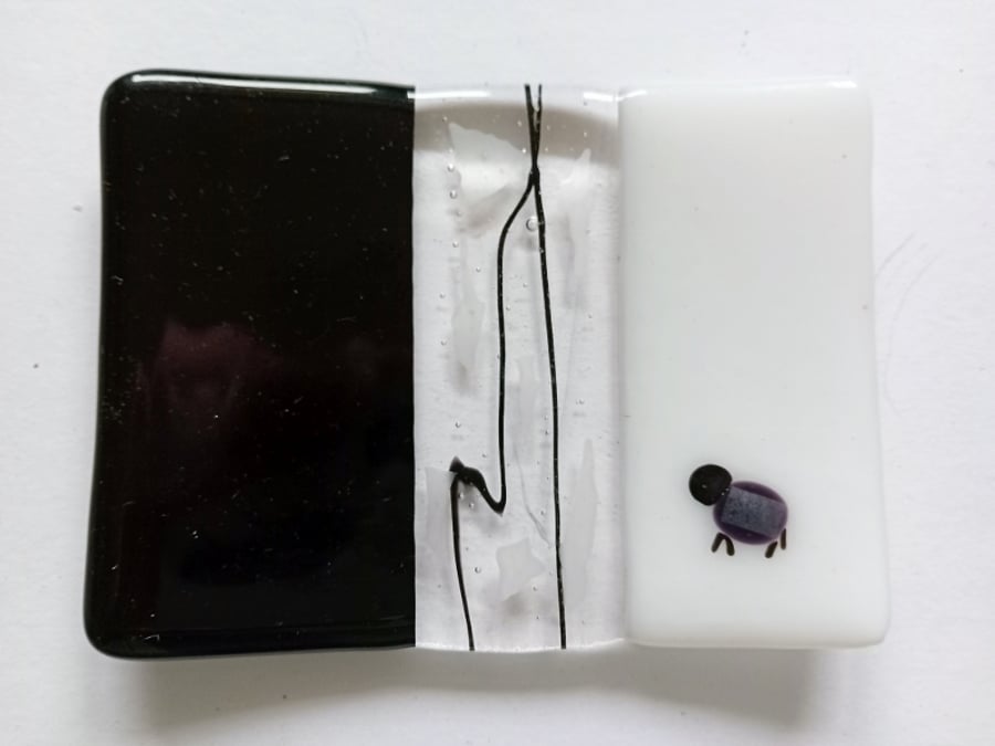 Fused  glass soap dish with Sheepy detail