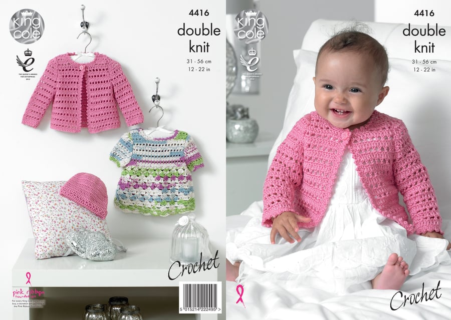 Crochet Pattern - King Cole DK Pattern 4416 - Crochet Dress, Cardigan and Hat