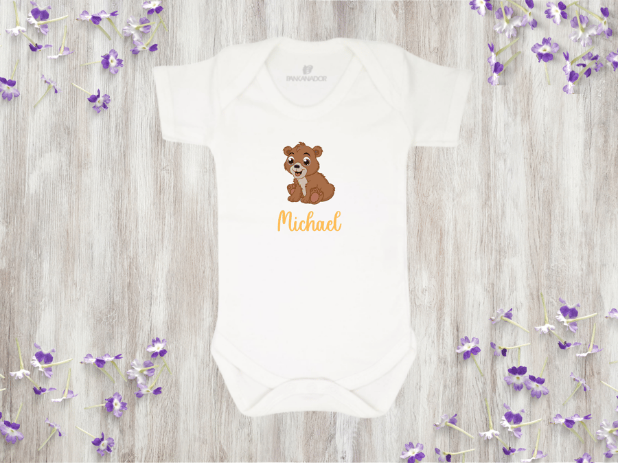 Personalised Teddy Bear Baby Bodysuit – Cute Baby Grow With Name And Bear Design