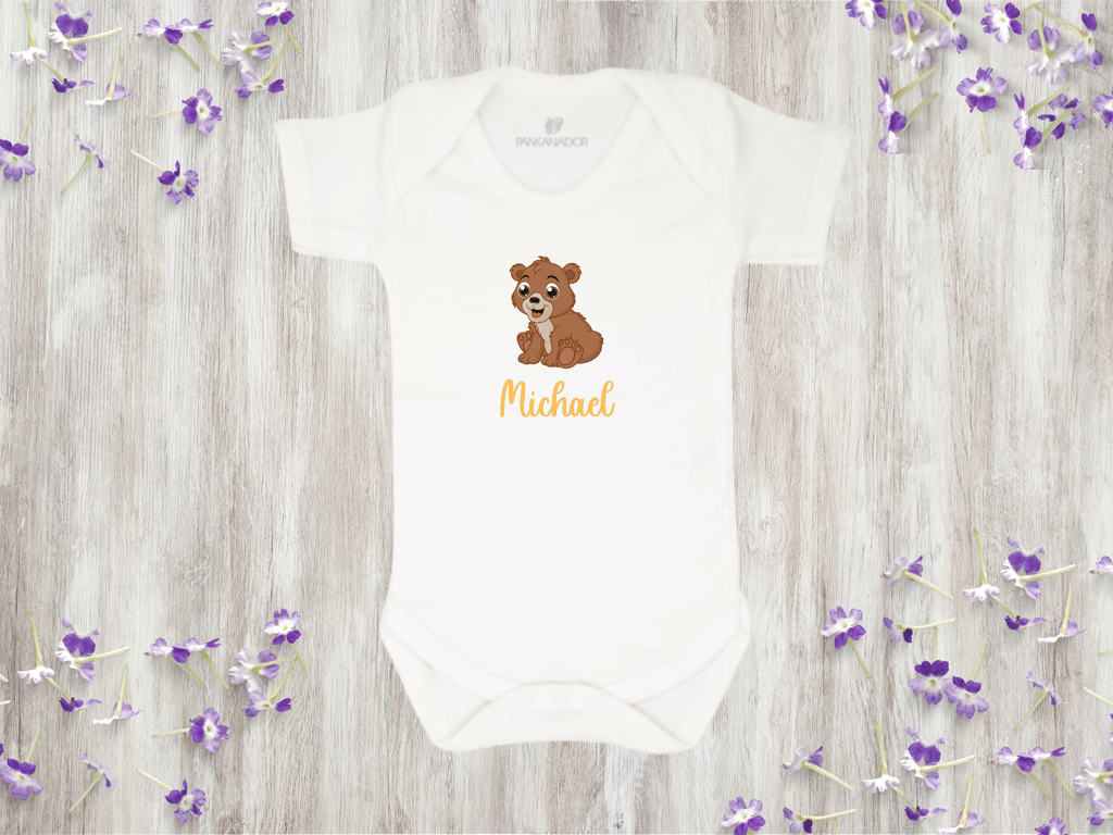 Personalised Teddy Bear Baby Bodysuit – Cute Baby Grow With Name And Bear Design