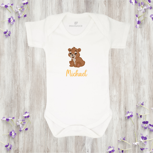 Personalised Teddy Bear Baby Bodysuit – Cute Baby Grow With Name And Bear Design