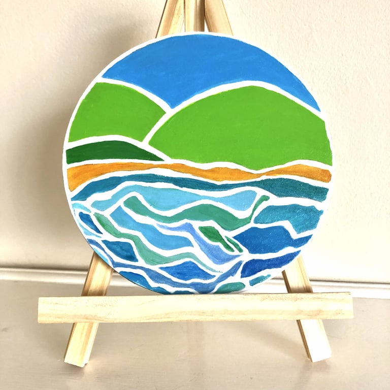 Cove 2. Hand painted wooden round wall hanging 6"
