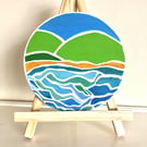 Cove 2. Hand painted wooden round wall hanging 6"