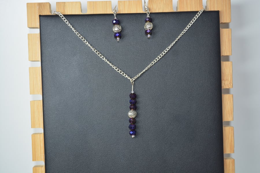 Purple Rose necklace and matching earrings set