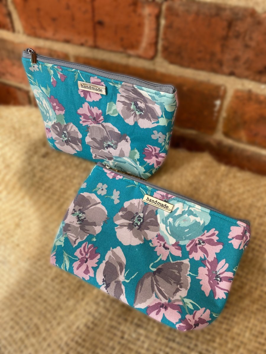 Blue Floral Zip Pouch