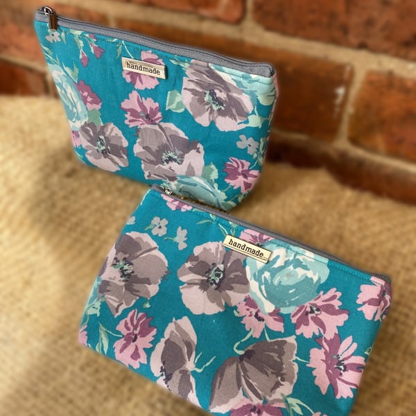 Blue Floral Zip Pouch