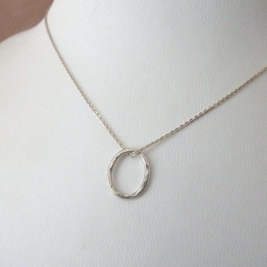 Hammered Oval Necklace - Solid Recycled Sterling Silver