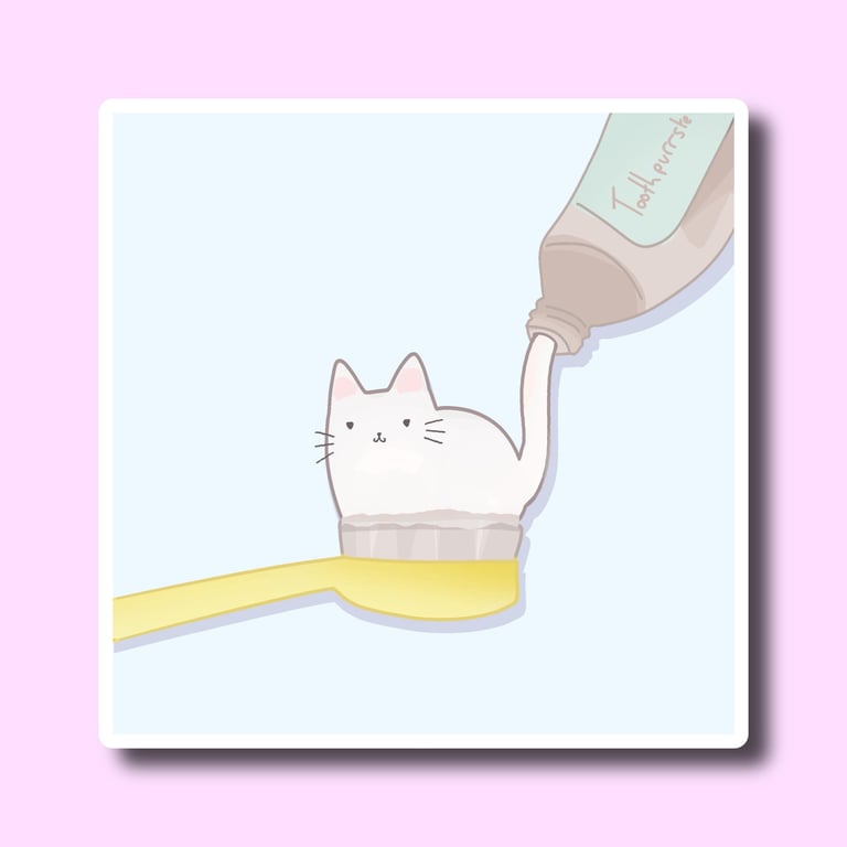 Holographic Funny Cat Toothpaste Sticker