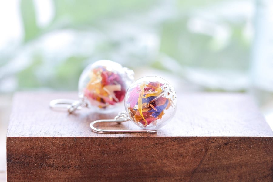 Real Flower Earrings English Country Garden Wildflower Earrings Sterling Silver 