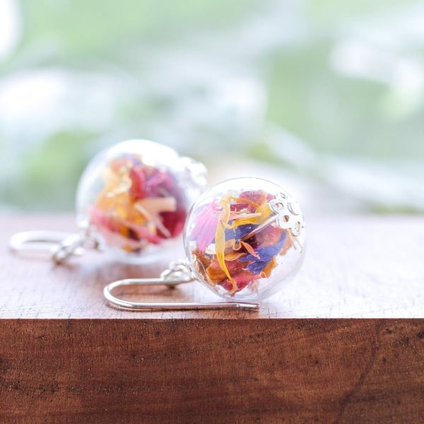 Real Flower Earrings English Country Garden Wildflower Earrings Sterling Silver 