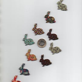  Pack of 10 wooden Rabbit CRAFT BUTTONS - Clearance