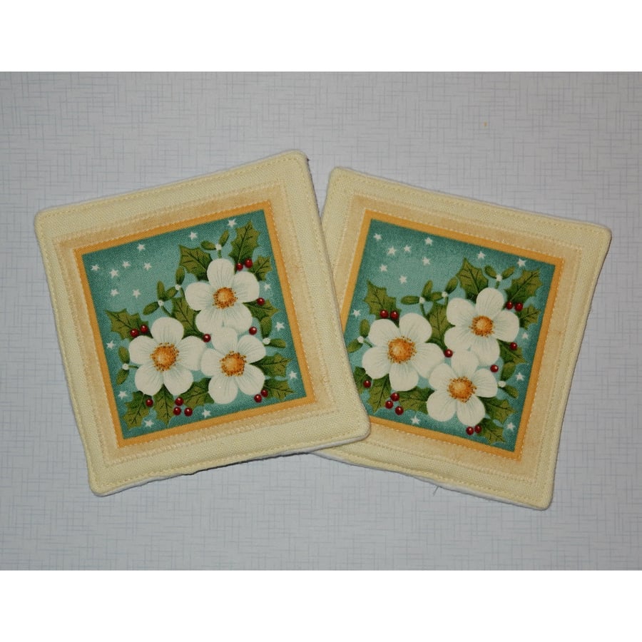 Coasters pair Christmas flowers