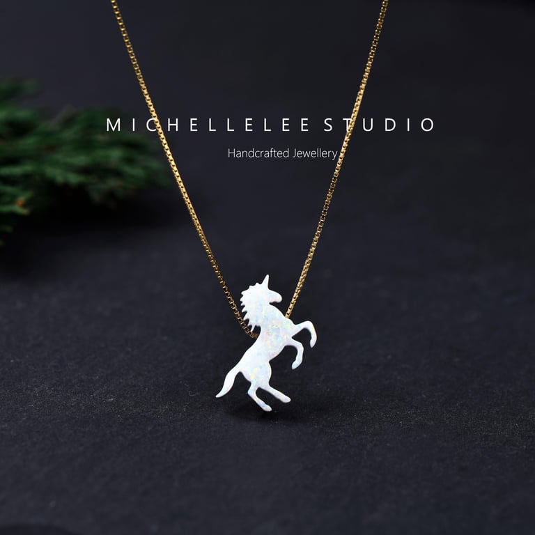 Unicorn Opal Pendant Necklace With 925 Sterling Silver Chain