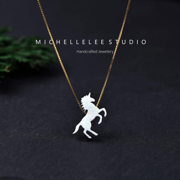 Unicorn Opal Pendant Necklace With 925 Sterling Silver Chain