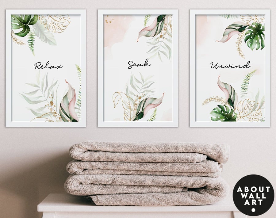 Women Bathroom Art Prints, Plant Prints, Relax Sign Bathroom, Spa Bathroom Decor