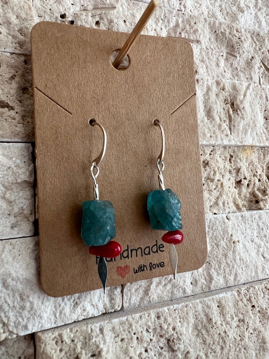 Raw apatite gemstone earrings 