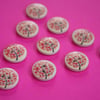 15mm Wooden Tree Buttons Red White 10pk Heart Leaves (ST13)
