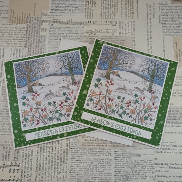 Countryside winter scene Christmas cards (pack of 2)