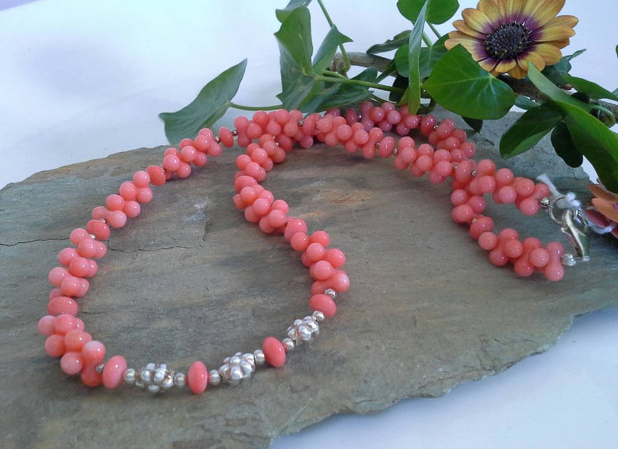 Pretty Peach Coral  (Ethically sourced) Sterling Silver Necklace