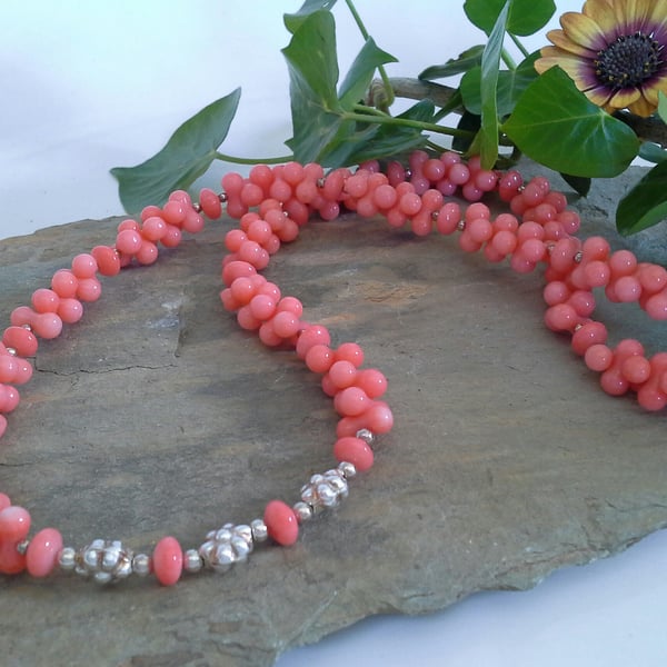 Pretty Peach Coral  (Ethically sourced) Sterling Silver Necklace