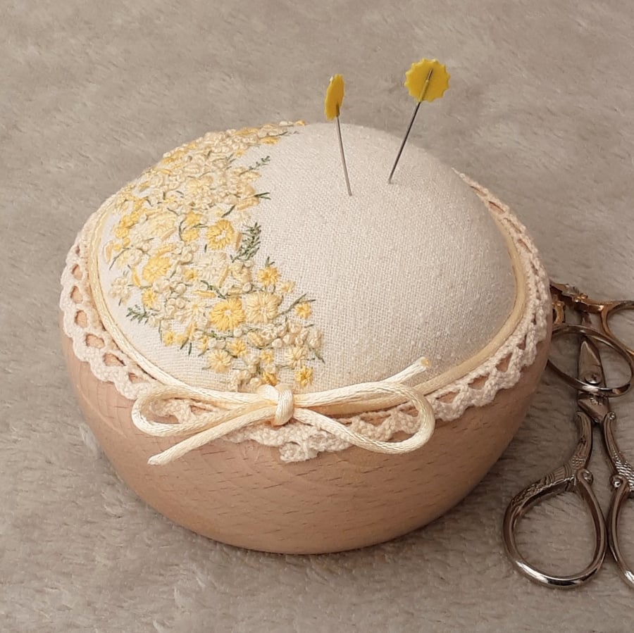 Pincushion, Hand embroidered cupcake pin cushion, hand sewn keepsake gift