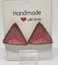 Handwoven 3D Triangle Stud Earrings - Beaded Geometric Earrings - Vanilla - Image 6