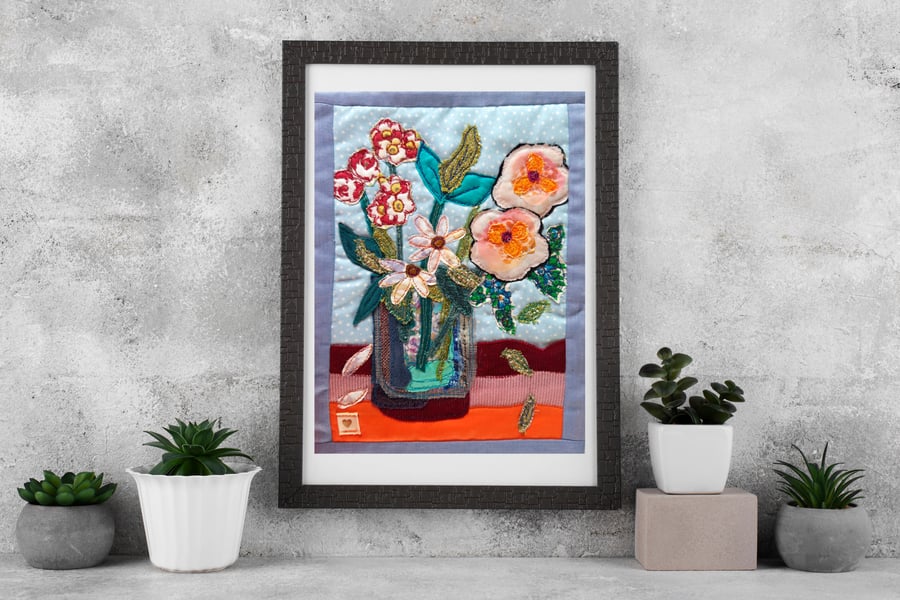 Fabric Collage - Floral Arrangement in Vase