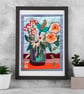 Fabric Collage - Floral Arrangement in Vase
