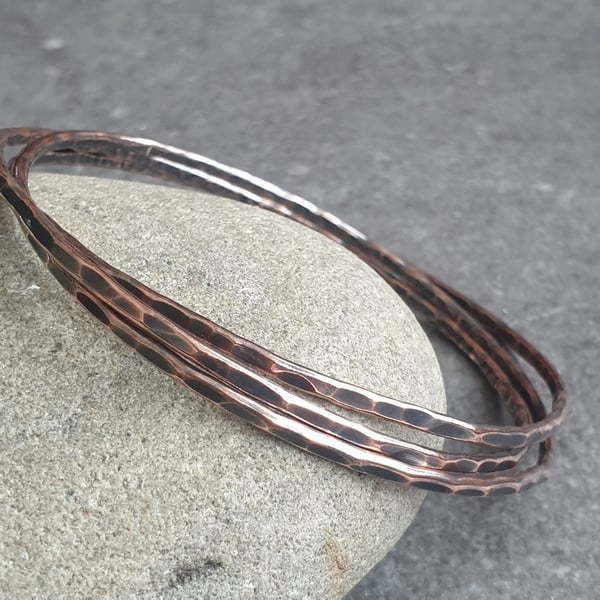 Copper bangle set, 7th anniversary gift, Interlocking bangles, Bangle trio