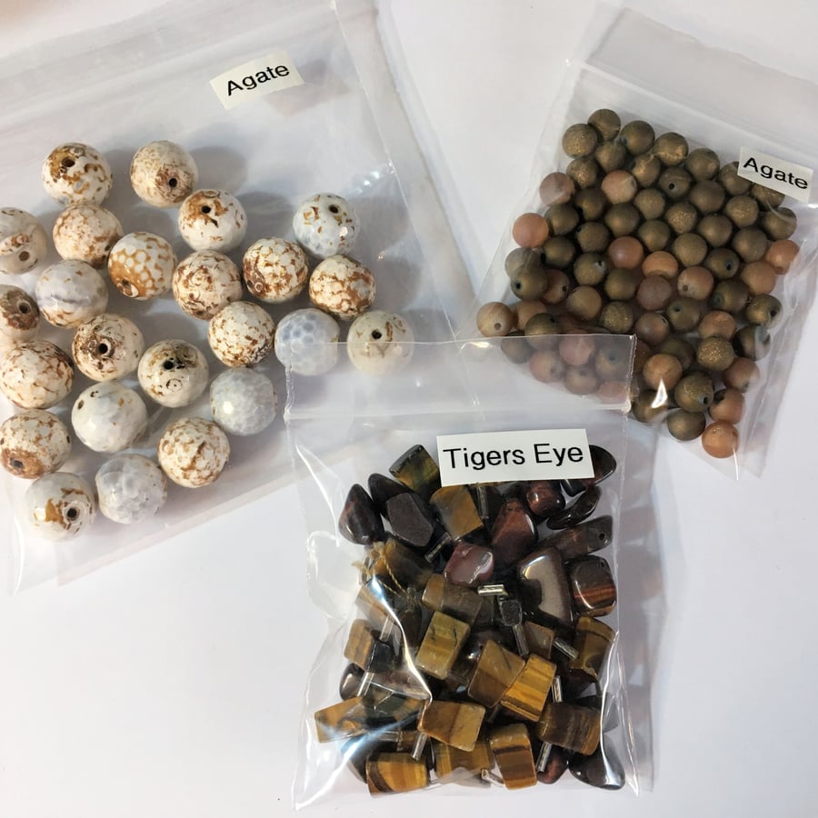 Mixed Beads. Tigers Eye, Fire Agate and Druzy Agate